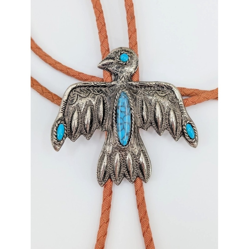 VTG Thunderbird Bolo Tie Silver Tone Western Necktie Eagle Cowboy Southwestern